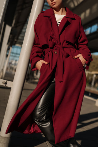 Trenchcoat dames lang burgundy - Yasmin