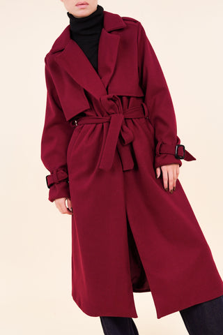 Trenchcoat dames lang burgundy - Yasmin