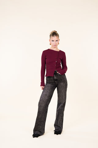 Asymmetrische top met knopen burgundy - Bowy