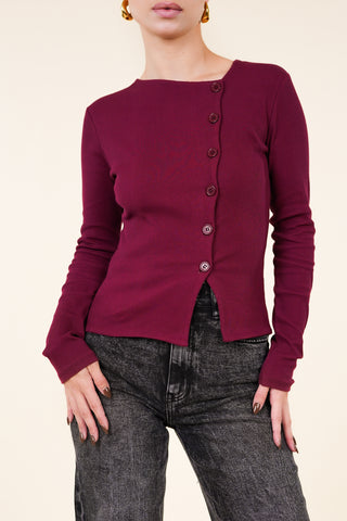 Asymmetrische top met knopen burgundy - Bowy