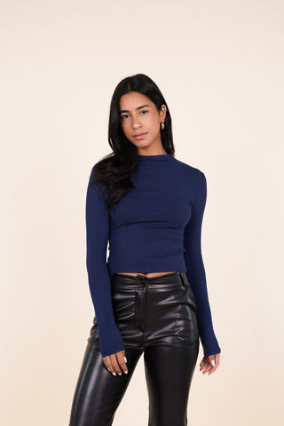 Basic top met turtleneck donker blauw - Jola