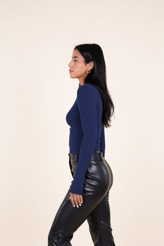 Basic top met turtleneck donker blauw - Jola