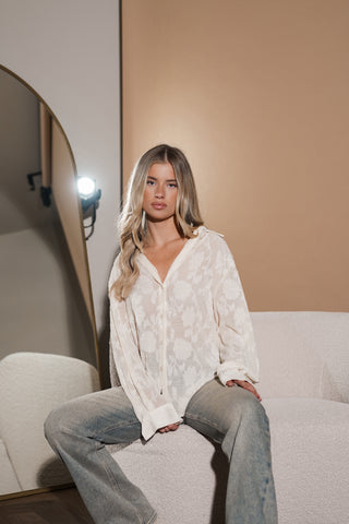 Beige mesh blouse met embroidery - Bodil