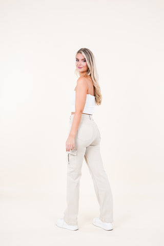 Cargo pants beige met stretch en high waist model - Abby