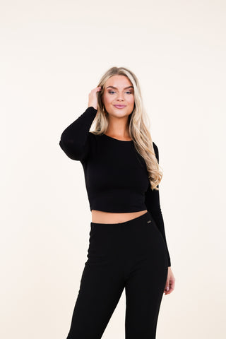 Crop top zwart met lange mouwen