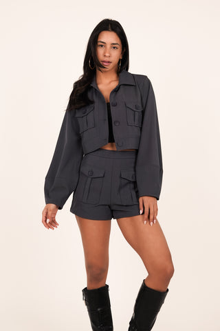 Cropped cargo jacket grijs - Bridget