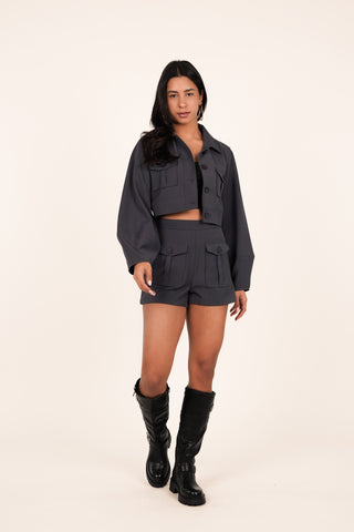 Cropped cargo jacket grijs - Bridget