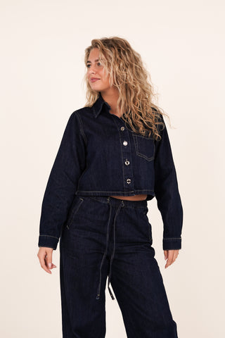 Cropped denim jacket donker blauw - Bibi