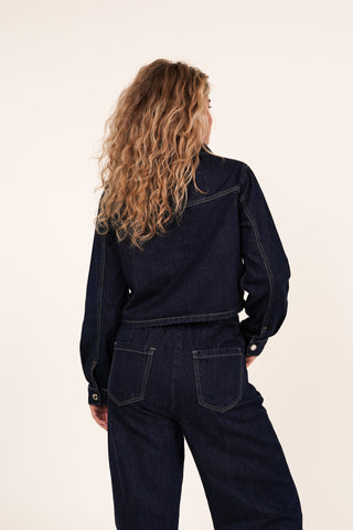 Cropped denim jacket donker blauw - Bibi