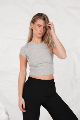 Cropped top met rib grijs - Shirley