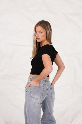 Cropped top met rib zwart - Shirley