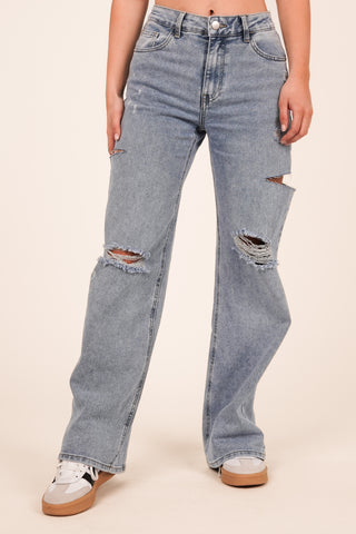 Wide fit jeans destroyed blauw - Micky