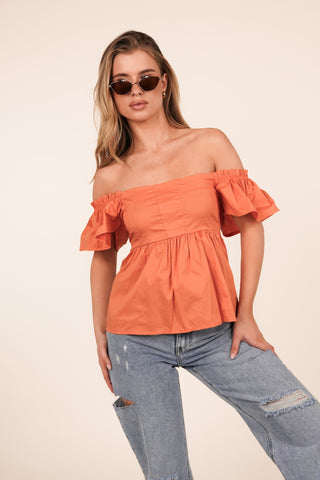 Oranje top met peplum - Chelsey