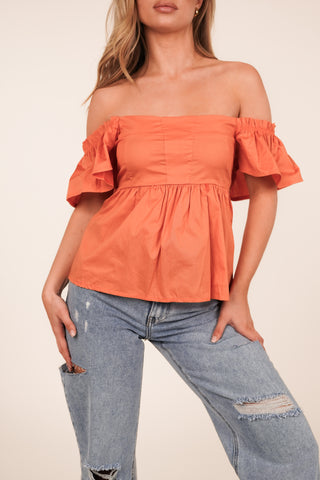 Oranje top met peplum - Chelsey