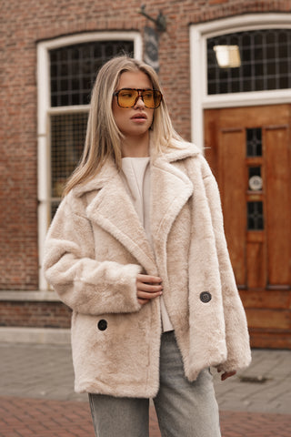 Faux fur jas beige - Roxy