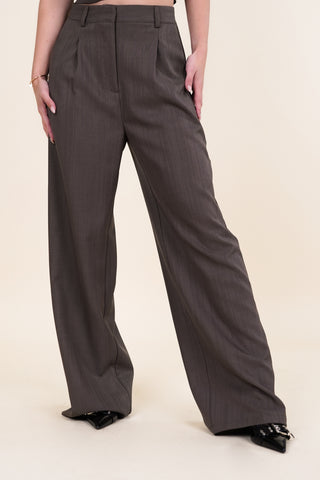 Wide leg pantalon donker taupe - Luus