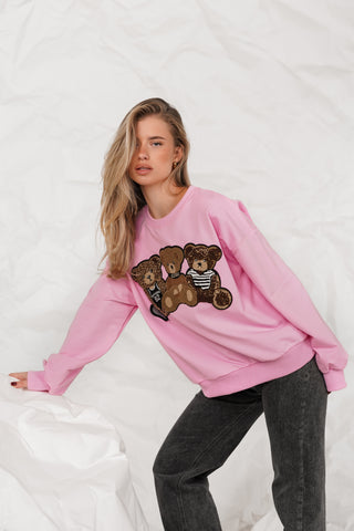 Oversized sweater met beertjes roze - Yitte