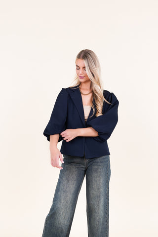 Oversized blazer met pofmouwen donkerblauw - Darcy