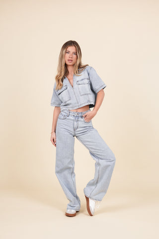 Denim cropped top blauw - Kelsey