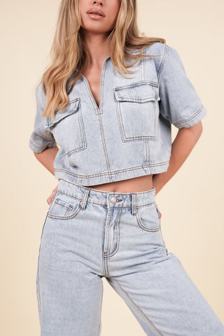 Denim cropped top blauw - Kelsey