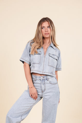 Denim cropped top blauw - Kelsey