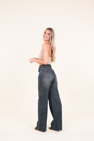 Wide leg jeans met vintage wash - Yuna