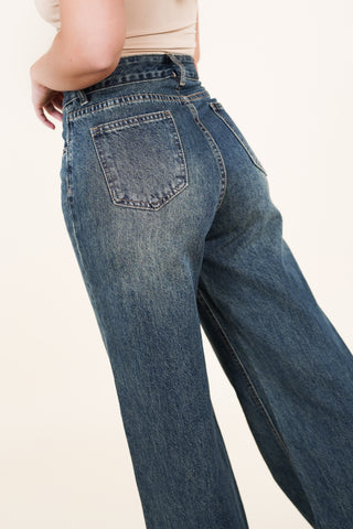 Wide leg jeans met vintage wash - Yuna