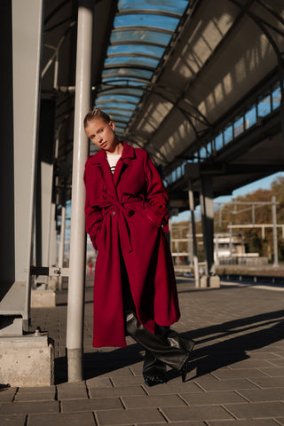 Trenchcoat dames lang burgundy - Yasmin