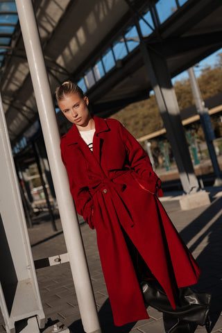 Trenchcoat dames lang burgundy - Yasmin