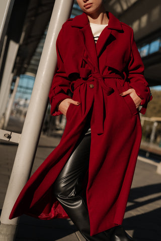 Trenchcoat dames lang burgundy - Yasmin