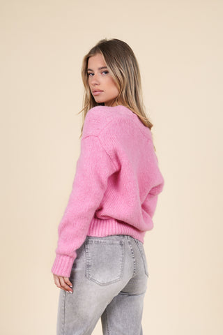 Cardigan gebreid met gouden knopen roze - Mira