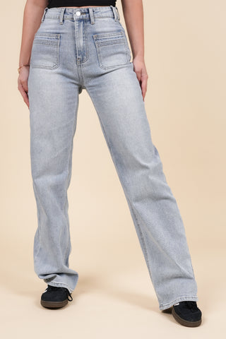 Straight leg jeans high waist blauw - Logan