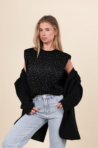 Oversized top met strass zwart - Yasmin