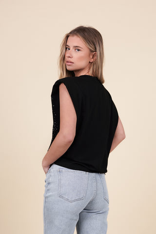 Oversized top met strass zwart - Yasmin