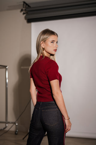 Rib top geplooid burgundy - Rosie