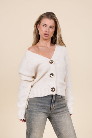 Cardigan gebreid met gouden knopen beige - Mira