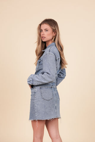 Jurkje denim met lange mouw blauw - Naomi