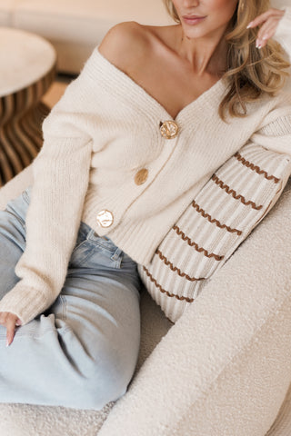 Cardigan gebreid met gouden knopen beige - Mira