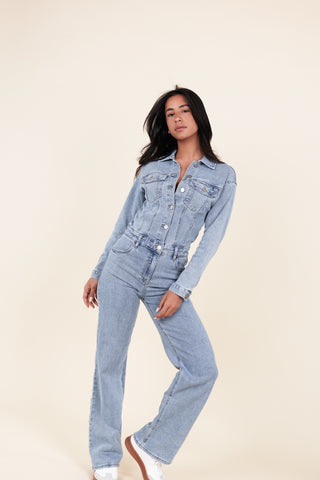 Jumpsuit denim met straight leg blauw - Jenna