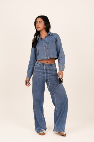 Wide leg denim jogger blauw - Freya