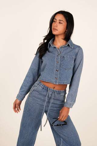 Cropped denim jacket blauw - Bibi