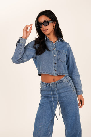 Cropped denim jacket blauw - Bibi