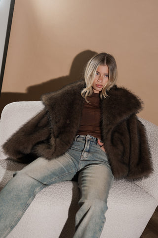 Faux fur jas kort bruin - Elly