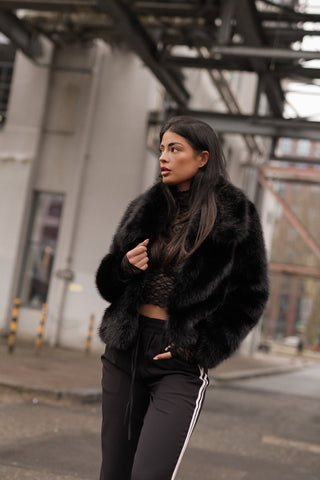 Faux fur jas kort zwart - Novie