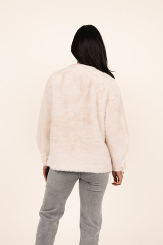 Faux fur jas met details creme - Bobby