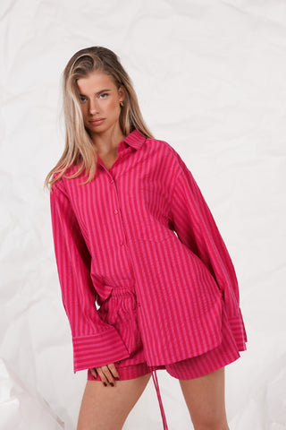 Gestreepte oversized blouse donker roze - Libby