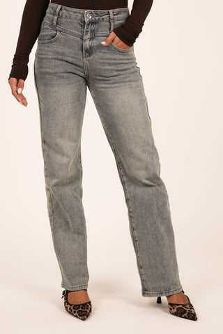 High waist straight leg acid wash blauw - Rozy