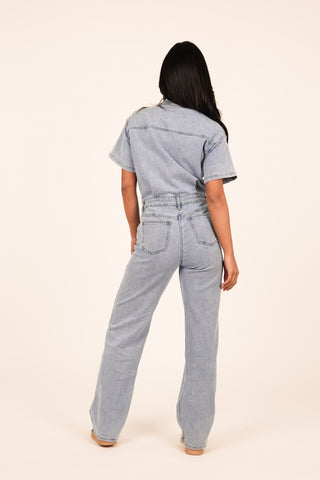 Jumpsuit denim met korte mouw blauw - Jenna