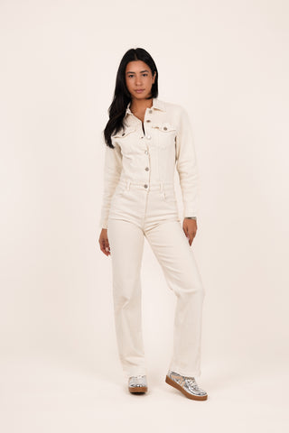 Jumpsuit denim met straight leg beige - Jenna