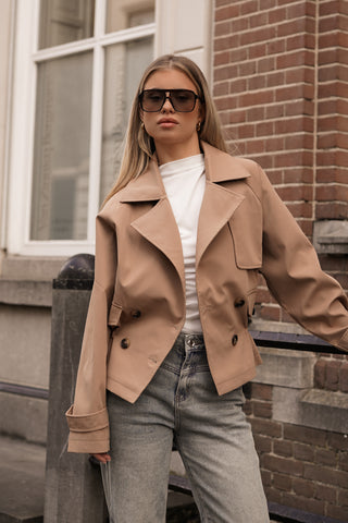 Korte trenchcoat camel - Sare